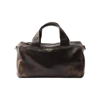 PRADA Lambskin Travel Bag Men's Dark Brown