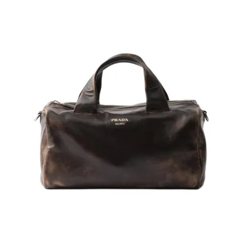 PRADA Lambskin Travel Bag Men's Dark Brown