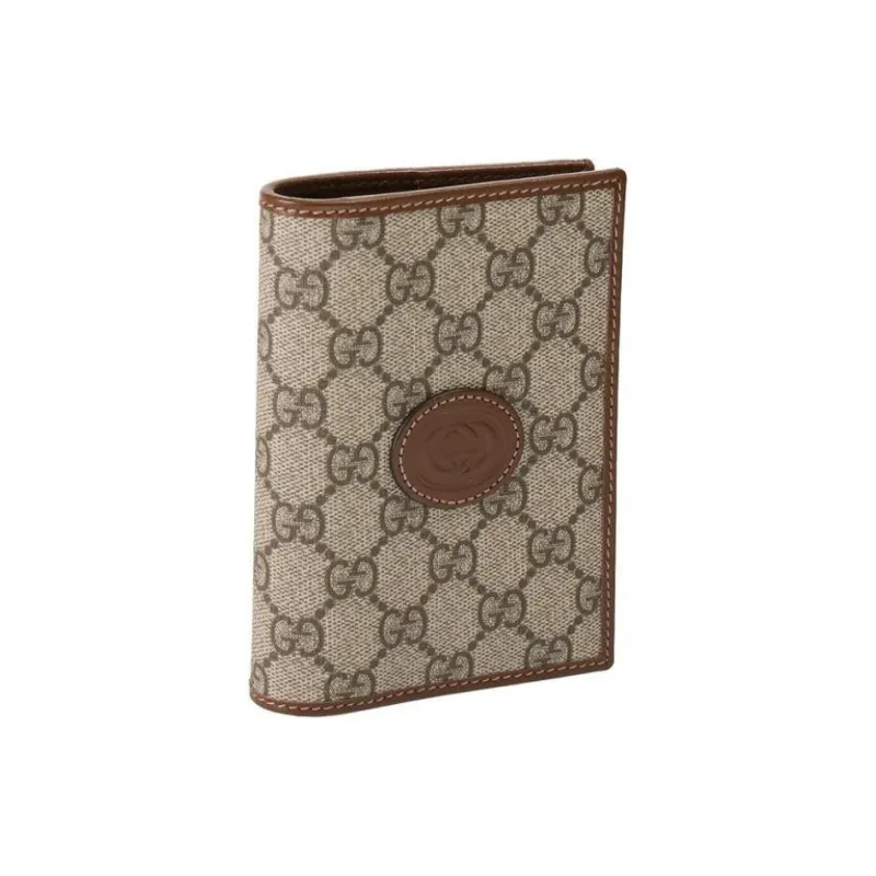 GUCCI GG Retro Series Canvas With Leather Binding Card Holder Wallet Passport Holder Men's Brown-1