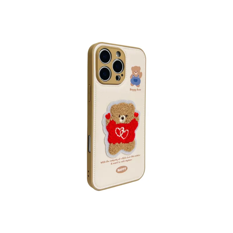 Wei Xin Leather Material Red Heart Clothing Bear Phone Cases Compatible With IPhone 16/15 Pro Max/Apple 13/14 Pro/Max-1