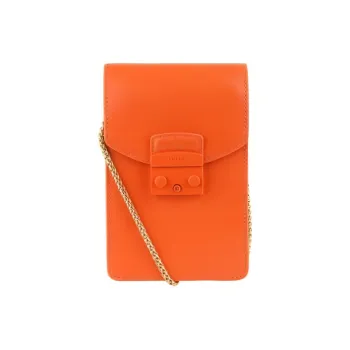 Furla Metropolis Collection Leather Cell Phone Pouch, Shoulder Bag, Crossbody Bag Mini Women's Orange