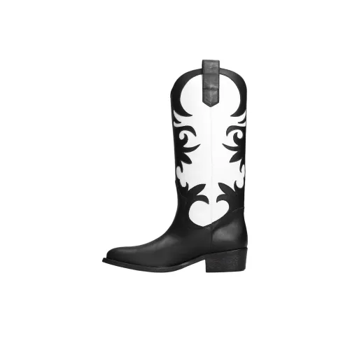 Via Roma 15 Texan Knee-high Boots 4.5cm Women's Black White