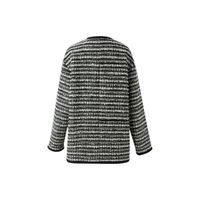 3COLOUR Cropped Coat Women's Black White Stripes-1