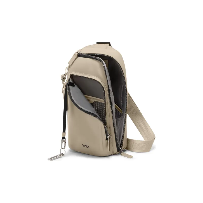 TUMI Leather Crossbody Sling Bag Men's Stone Gray Stone Color-3