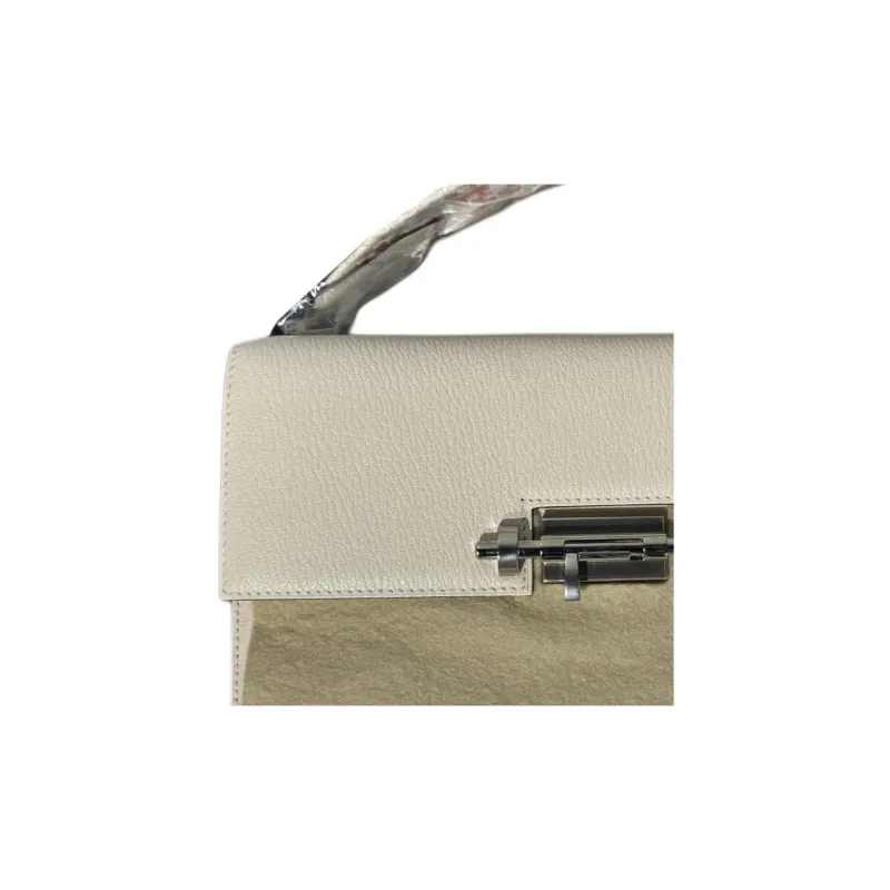 HERMES Verrou Mysore Goat Skin With Canvas Shoulder Bag Crossbody Bag Mini Women's White-2