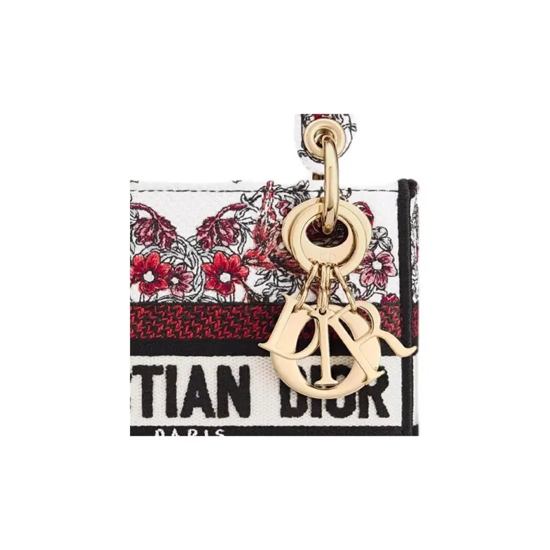 DIOR Lady Dior Fabric Tote Bag Shopping Bag Shoulder Bag Handbag Mini Women's White & Red-5