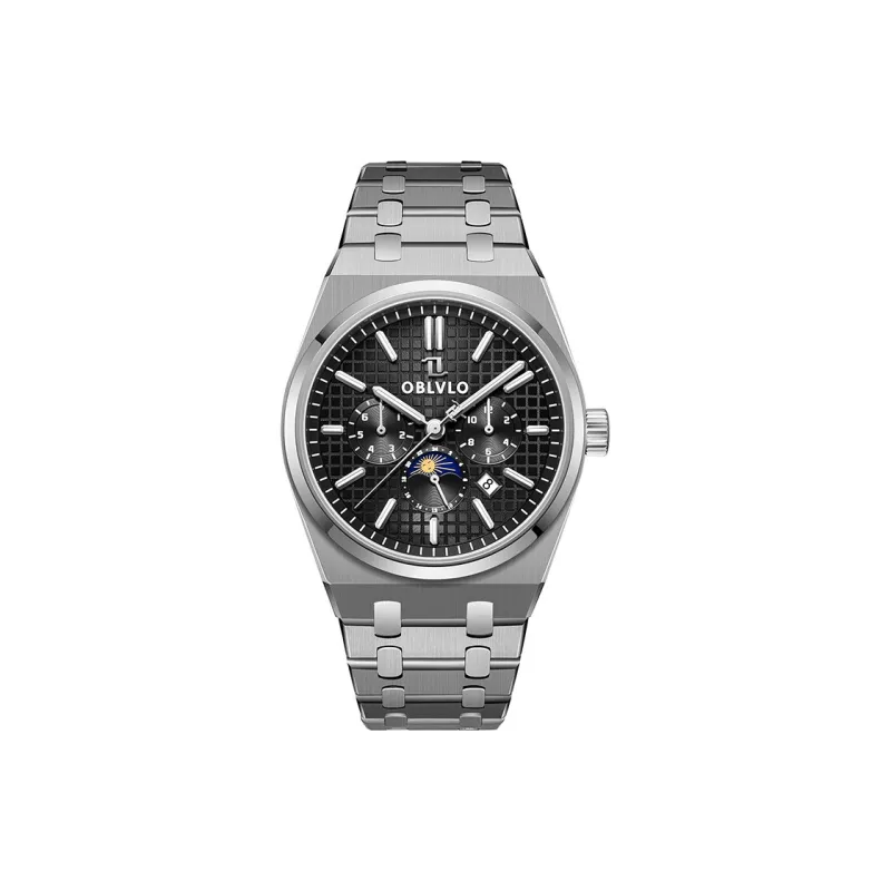 OBLVLO Automatic Mechanical Movement Steel Strap Men's Watches White Dial-11