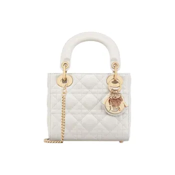 DIOR Lady Dior Sheepskin One Shoulder Handbag Mini Women's Milk White