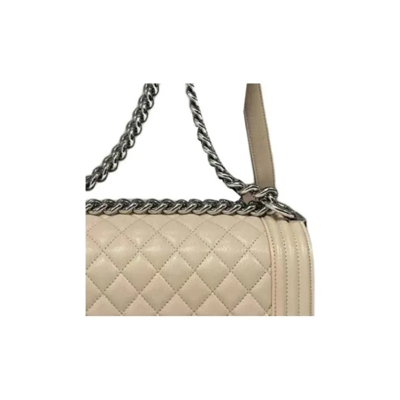 CHANEL Leather Crossbody Bag, Shoulder Bag Women's Beige-2