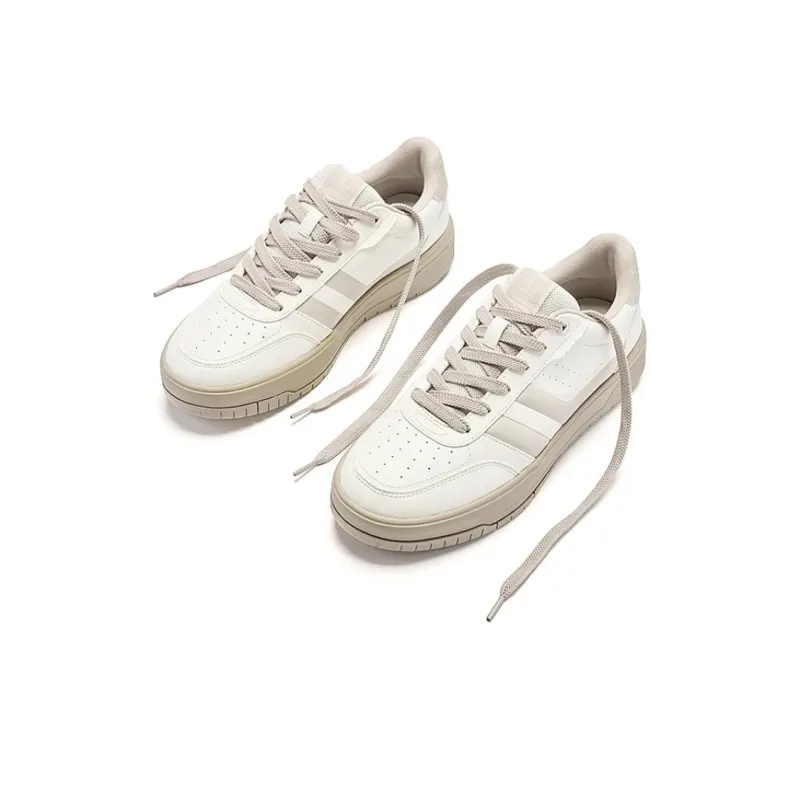 QIAODAN Anti Slip Wear Resistant Low Top Skateboard Shoes Men's White Beige-2