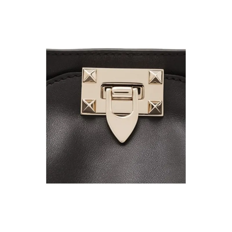 Valentino Calfskin Tote Handbag Shoulder Bag Women's Black-5