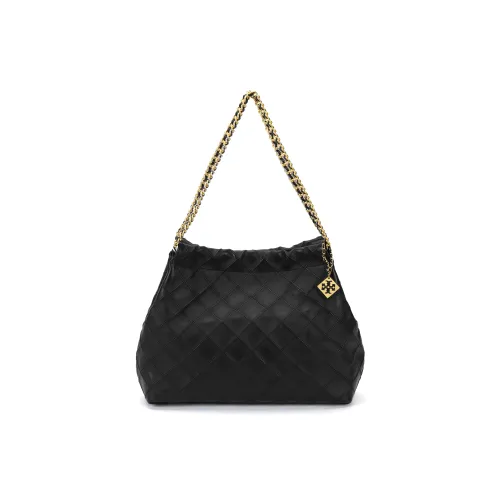 TORY Jacquard Fleming Leather Handbag Shoulder Bag Large Size Women's Black