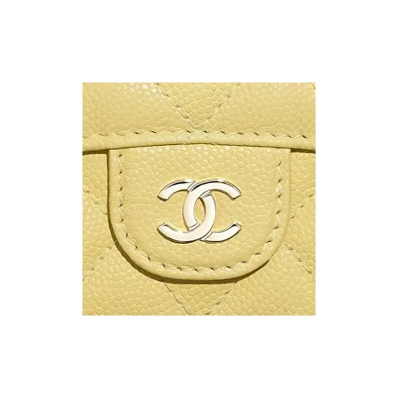 CHANEL Classic Flap CF Litchi Grain Cow Leather Card Holder, Wallet Trumpets Women's Yellow-4