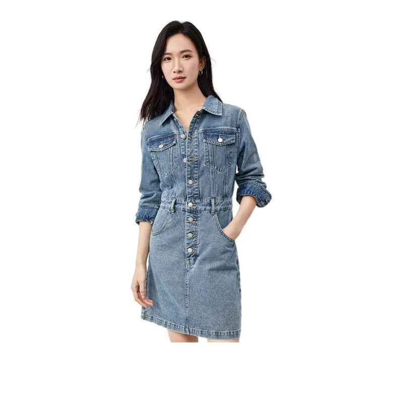 SENTUBILA Long Sleeved Dresses Women's Denim Blue-2