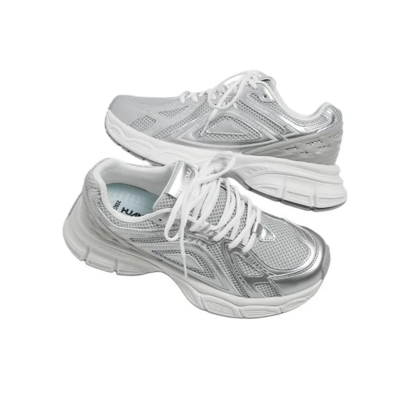 HUANQIU Durable Warm Low Top Chunky Sneakers Men's Silver-4