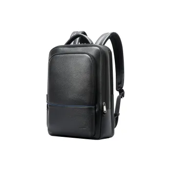 BOPAI Top Grain Cow Leather Laptop Bag Backpack Large Size Men's Black