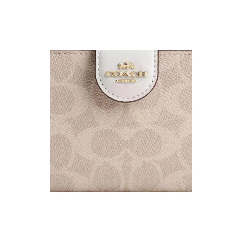 COACH Corner ZipSignature Coated Canvas Wallet Medium Size Women's Sand & Chalk-3