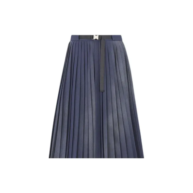 DIOR FW23 Gonna Plissettata Asimmetrica Casual Long Skirts Women's Blue-4