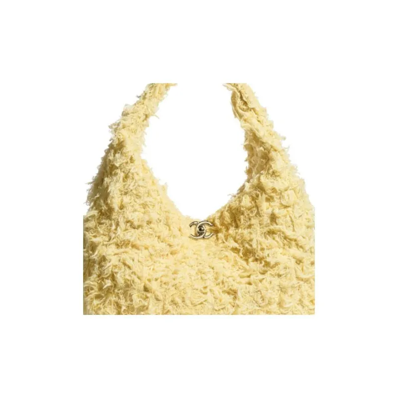 CHANEL Tweed Hobo Bag, Handbag Women's Yellow-5