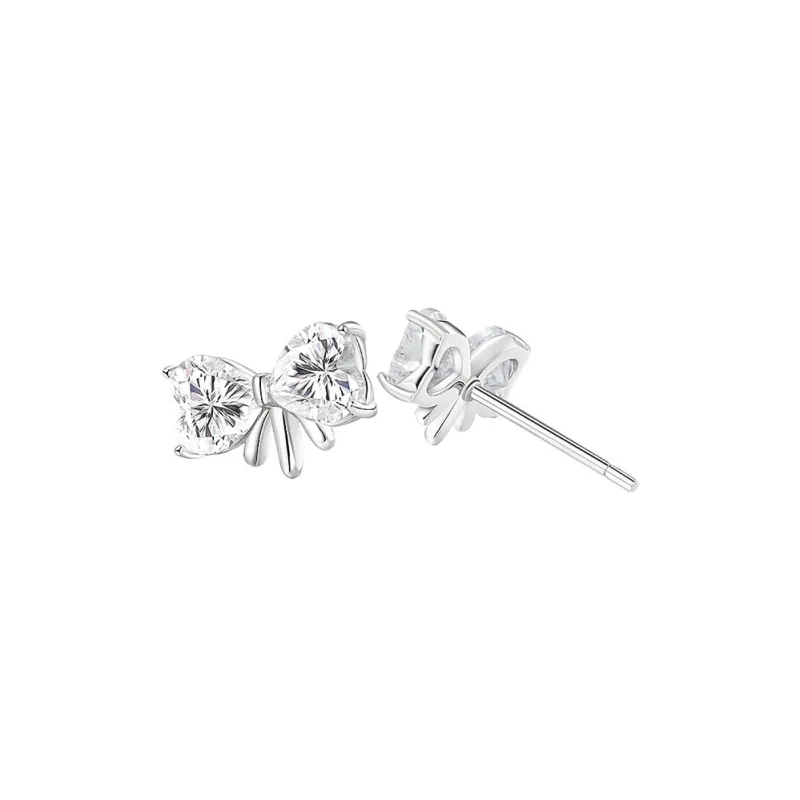 Silver 925 Sterling Silver Bowknot Stud Earrings Women's Silver-1