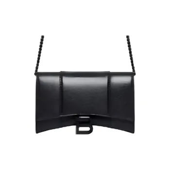 Balenciaga Hourglass Crocodile Pattern Embossed Cow Leather Shoulder Bag Crossbody Bag Wallet Women's Black