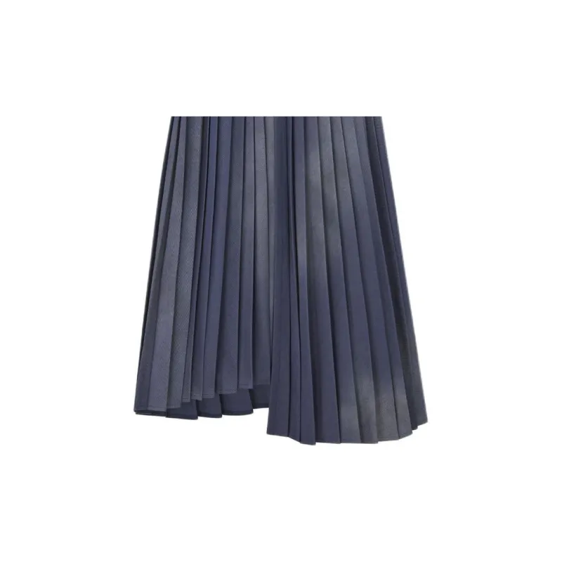 DIOR FW23 Gonna Plissettata Asimmetrica Casual Long Skirts Women's Blue-3