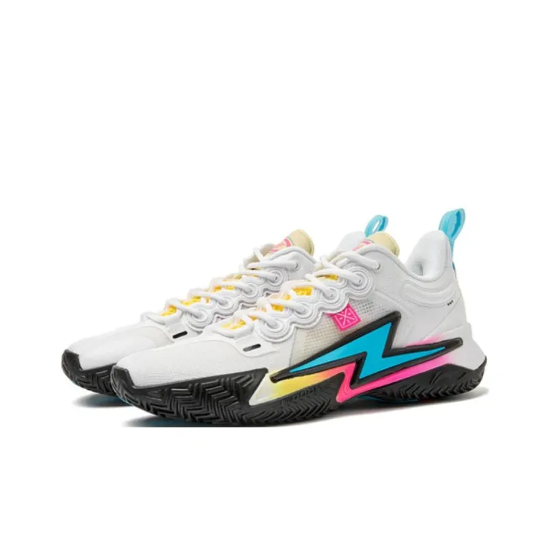 LiNing Abrasion Resistant Breathable Low Top Basketball Shoes Unisex White-2