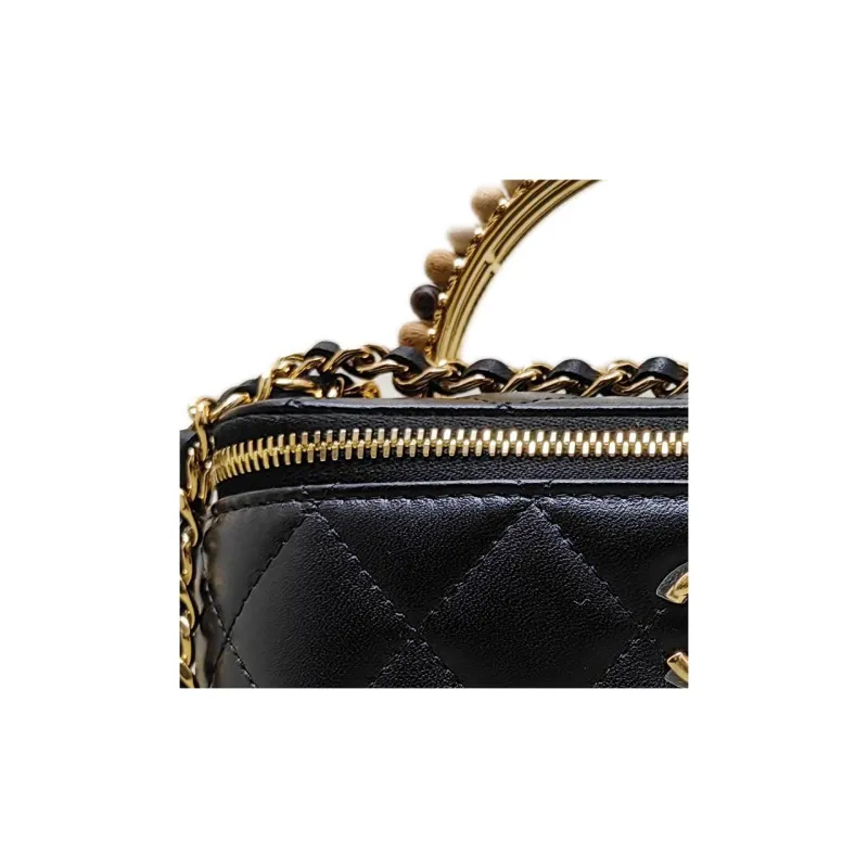 CHANEL Wooden Decoration Box Bag, Shoulder Bag, Crossbody Bag Women's Black-4