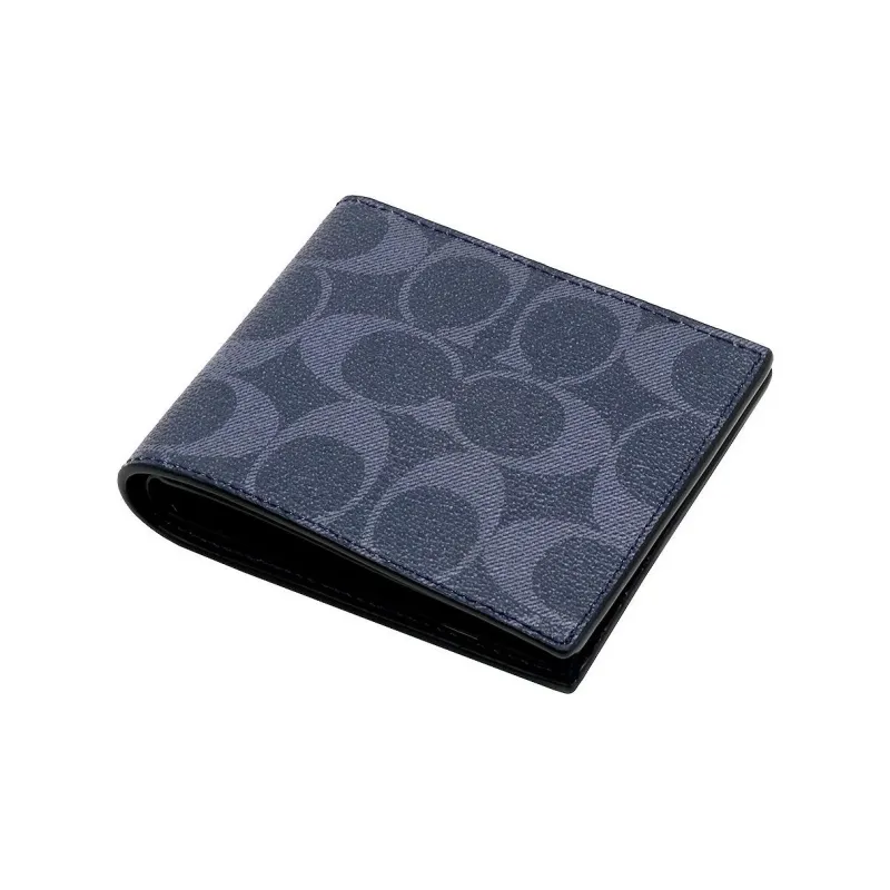 COACH Billfold Wallet Leather Wallet Men's Navy Blue-2