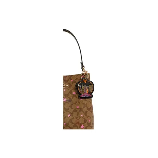 COACH Leather With Coated Canvas Bag Charm Bag Accessory Women's Black-4