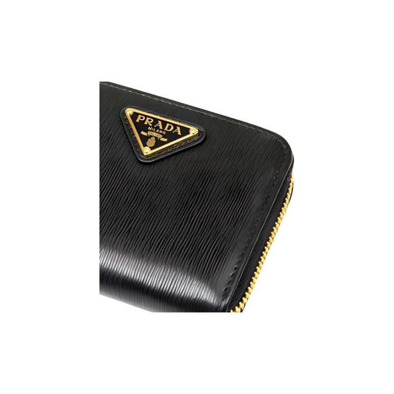 PRADA Leather Coin Purse Women's Black-4