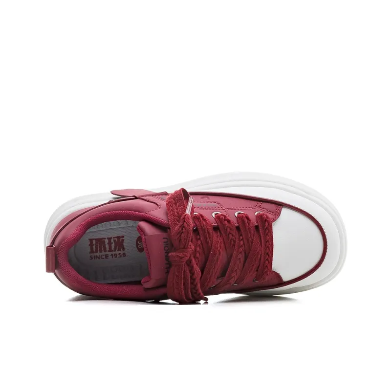 HUANQIU Lightweight Breathable Height Increasing Low Top Skateboard Shoes Women's Burgundy-3
