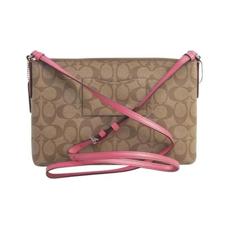 COACH East/West PVC Shoulder Bag Crossbody Bag Large Size Women's Pink Brown-3