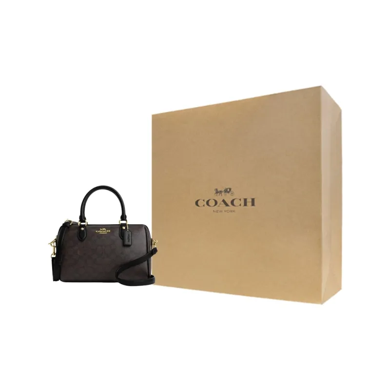 COACH Rowan Artificial Leather Shoulder Bag, Crossbody Bag, Handbag Medium Size Women's Walnut-8