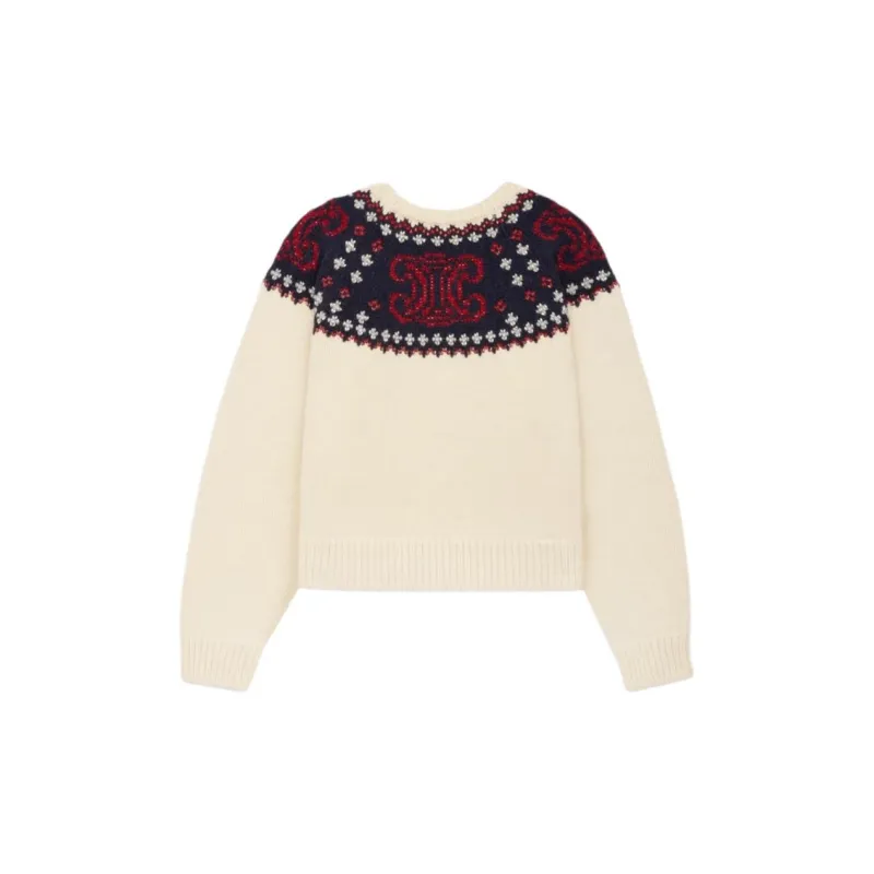 CELINE Embroidered Crew Neck Sweater In Fair Isle Wool-1