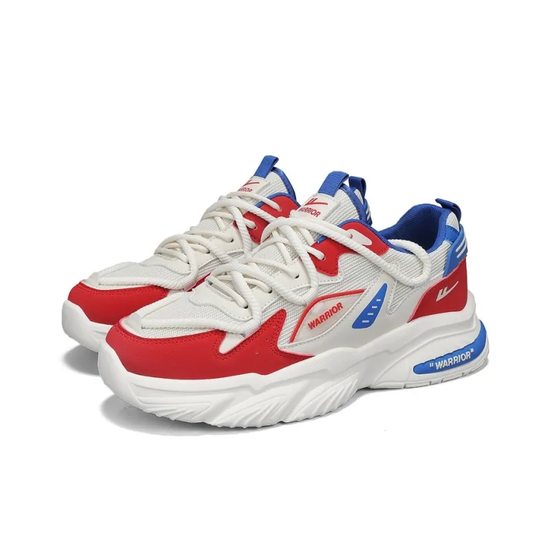 Warrior Durable Breathable Lightweight Low-Top Chunky Sneakers Men's Beige Red Blue-3
