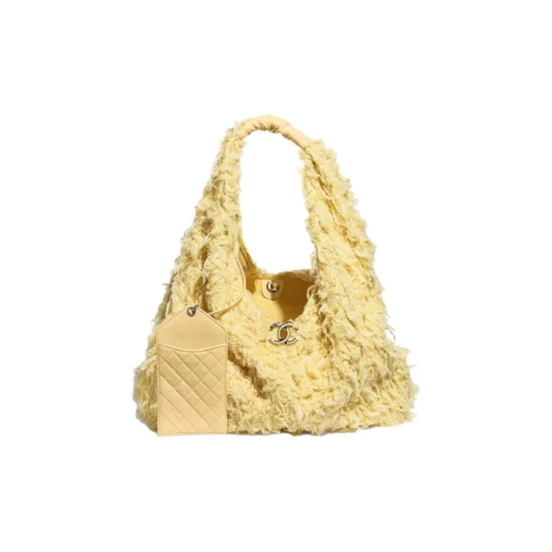 CHANEL Tweed Hobo Bag, Handbag Women's Yellow-2