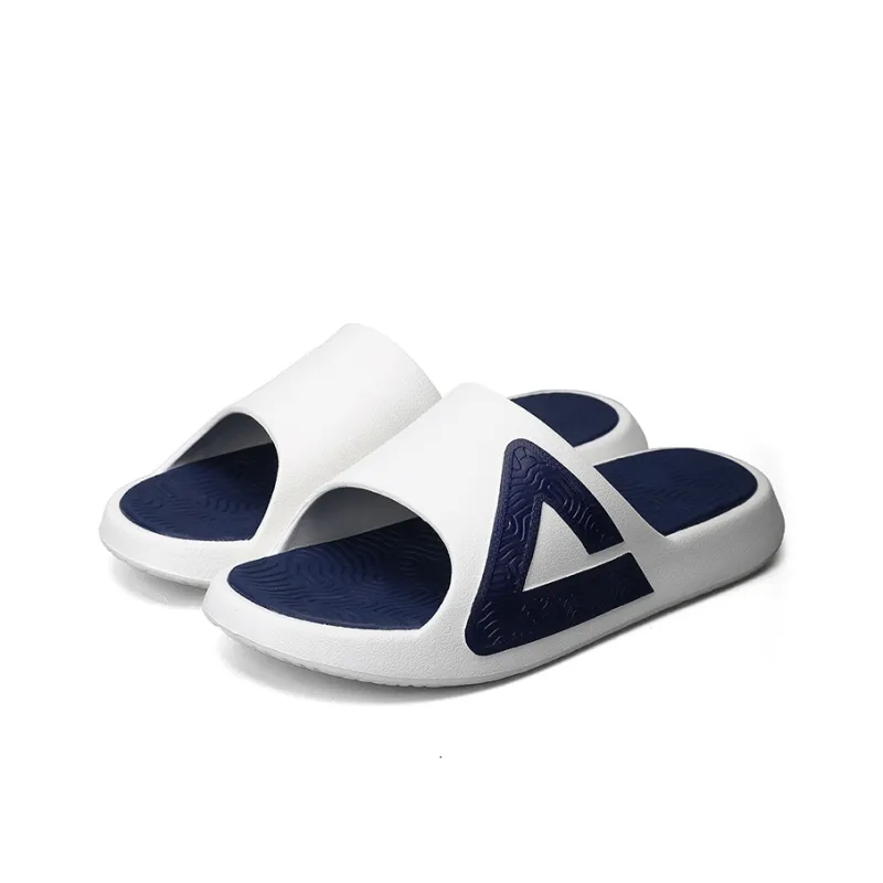 PEAK Tai Ji1.0 Slip Resistant Abrasion Resistant Cushioning Slide Slippers Men's Ultra Light White Dark Blue-2