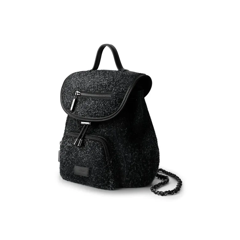 INJOYLIFE Cow Leather Backpack Medium Size Unisex Snow Fleece Black-1