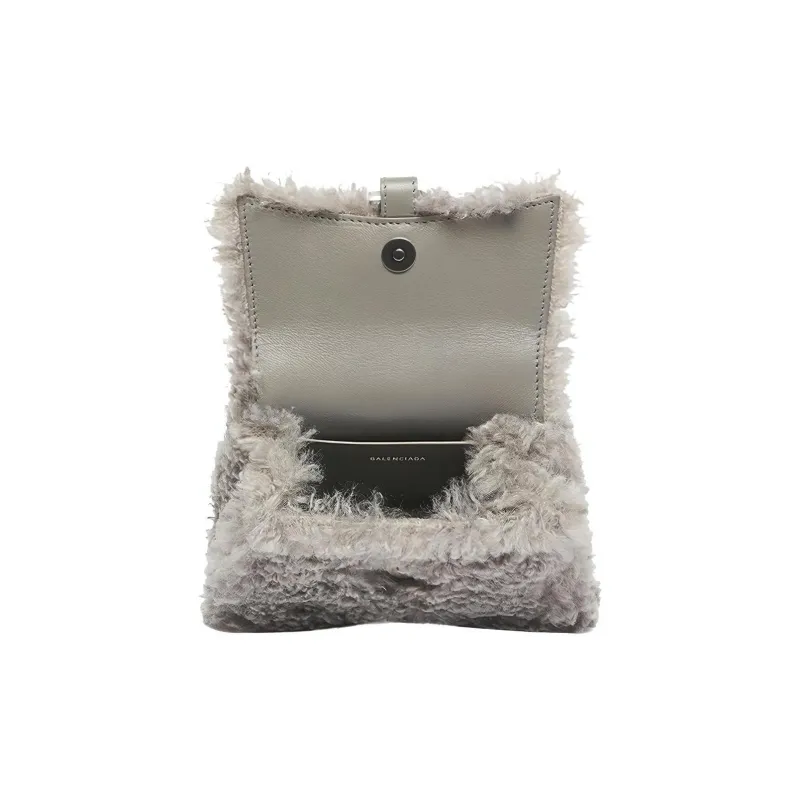 Balenciaga Furryhourglass Polyester One Shoulder Crossbody Controller Handbag Mini Women's Gray-3