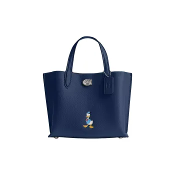 COACH Disney Collaboration Willow Pebble Leather Tote Bag, Shopping Bag, Handbag Medium Size Women's Dark Blue