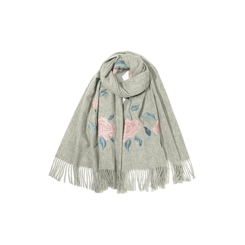 Shanghai Story Sheep Wool Knit Scarves Women's 3 Colors Available For Selection-17