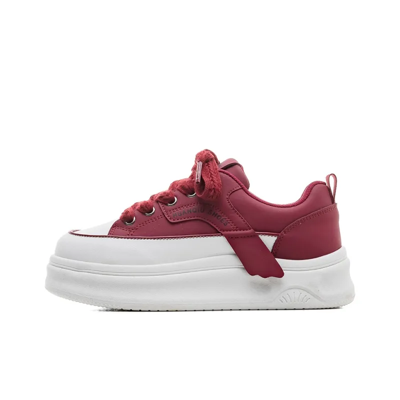 HUANQIU Lightweight Breathable Height Increasing Low Top Skateboard Shoes Women's Burgundy-0