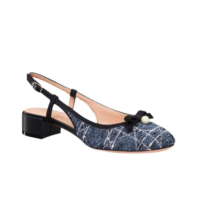DIOR Ballet Chunky Heel High Heels 3cm Women's Blue-1