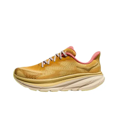 zapatillas de running HOKA ONE ONE ultra trail amarillas Clifton 9 Cushioning Low-Top Running Shoes Unisex Ginger Yellow