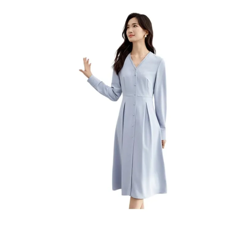 SENTUBILA Long Sleeved Dresses Women's Light Gray Blue-2