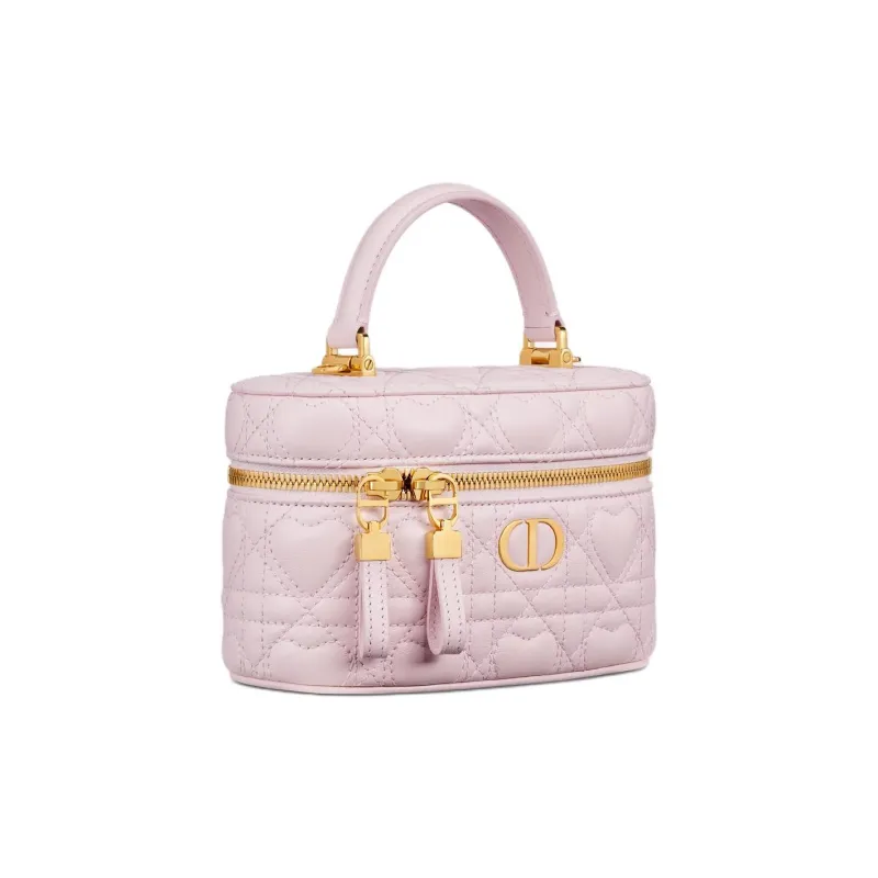 DIOR Caro Lambskin Makeup Bag, Shoulder Bag, Crossbody Bag, Handbag Mini Women's Pink-1