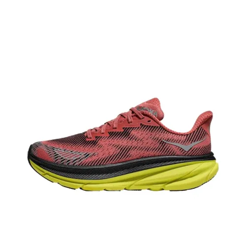 zapatillas de running HOKA ONE ONE ultra trail amarillas Clifton 9 Cushioning Abrasion Resistant Lightweight Low Top Running Shoes Unisex Red Black