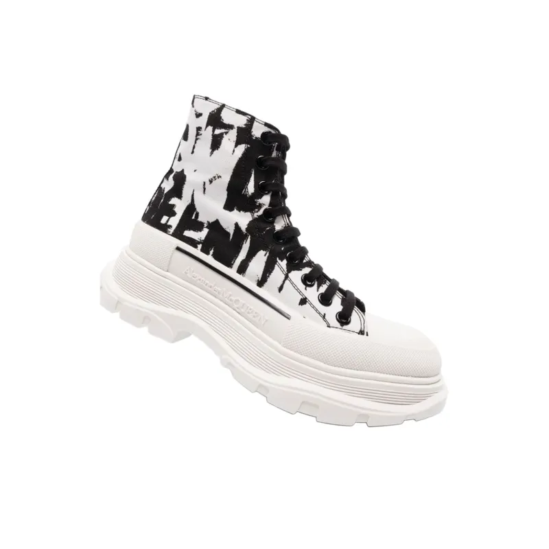 Alexander McQueen Graffiti Tread Slick Boot White Black Women's-2
