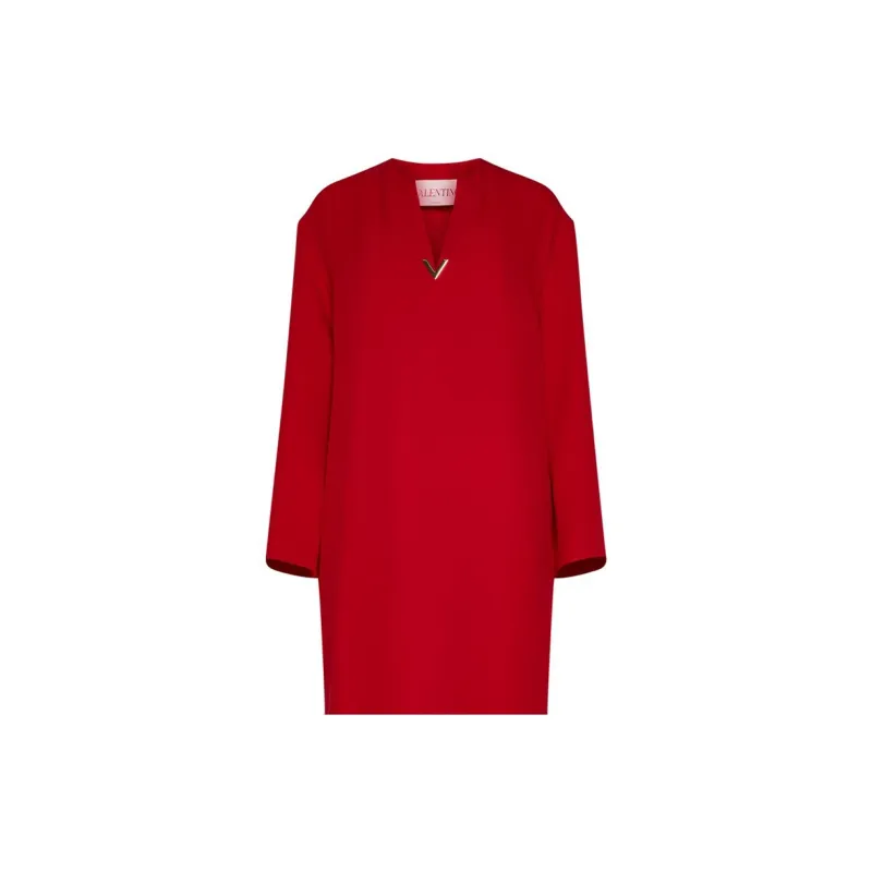 Valentino V Neck Logo Plaque Long Sleeved Dress-4